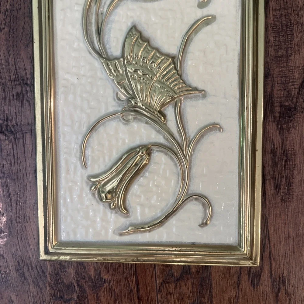 Vintage MCM Wall Panels Gold Floral Butterfly Cream 3D Set